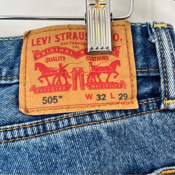 Levis 505 Denim Blue Jeans Men's 32x29 Regular Straight Y2K Red Tab Medium Wash - Picture 4 of 7